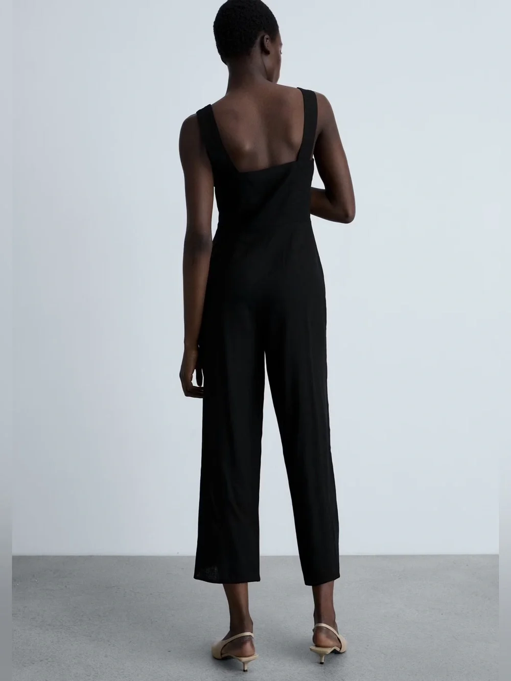 Mango Black straight fit linen jumpsuit NWT
